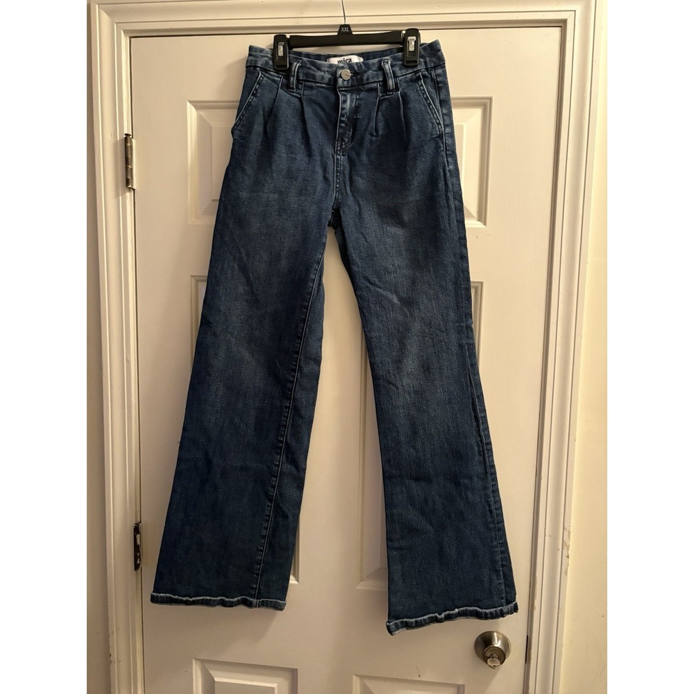Mica Wide Leg Jeans Women 26 Blue Pleated Front Raw Hem High Rise Denim